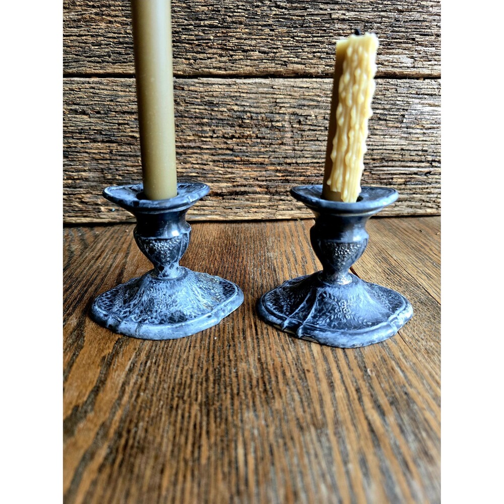 1 Vintage Cast Aluminum Floral Candlestick – Silver Cottagecore Decor